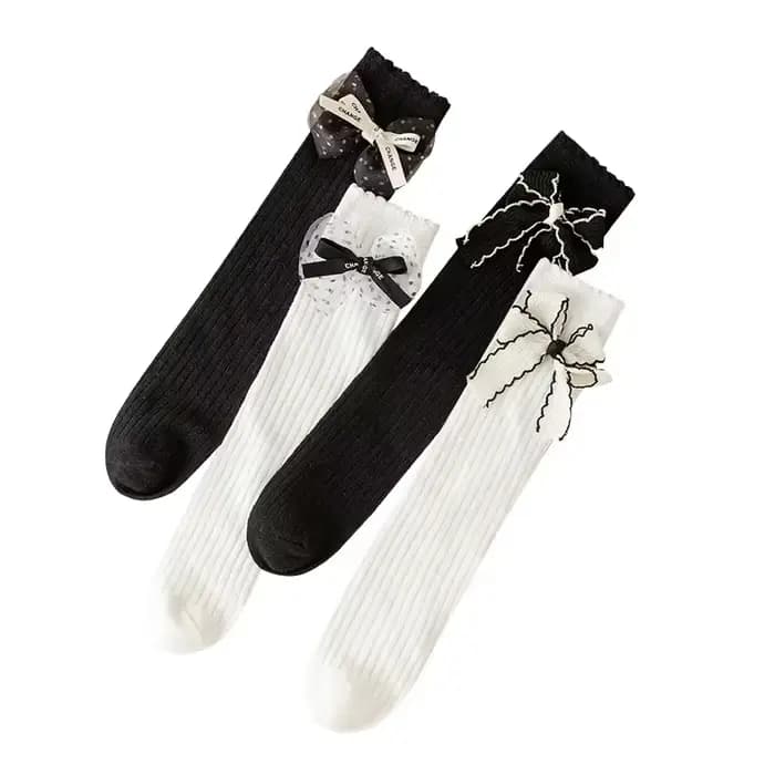 Bas Lolita Kawaii noir blanc pour fille