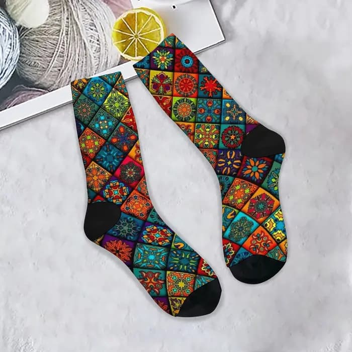 Nouveauté ethnique bohème imprimé hommes chaussettes confortable respirant antidérapant