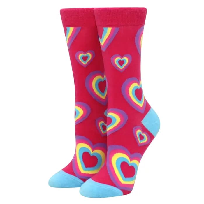Nouvelles femmes chaussettes 1 paire coton amour arc-en-ciel couleur rayé imprimé nouveauté mode dame printemps moyen