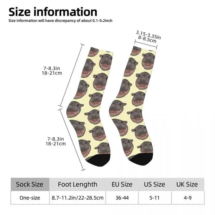 Moo Deng Pygmy Hippo criant chaussettes Kawaii bas unisexe hommes qualité cyclisme