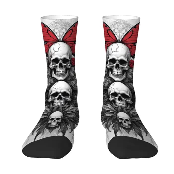 Chaussettes pour hommes avec illustration de crâne gothique sombre, chaussettes de sport amusantes, élastiques, respirantes, antidérapantes, décontractées, cadeaux de fête