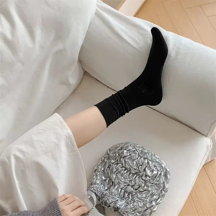 Chaussettes de couleur unie pour femmes, en Fiber de bambou, fines et respirantes, longues, élastiques, mode coréenne, Streetwear, noir, blanc, gris, été