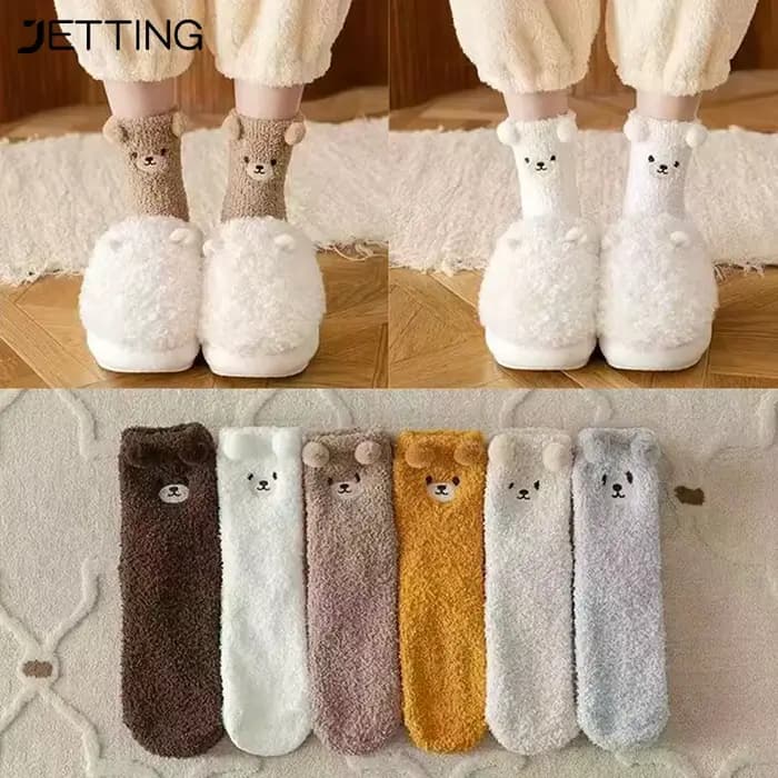 Chaussettes en molleton de corail pour femmes, chaussettes d'hiver sans perte, chaussettes de sol en peluche d'animaux de dessin animé, épaisses et chaudes pour dormir pour adultes