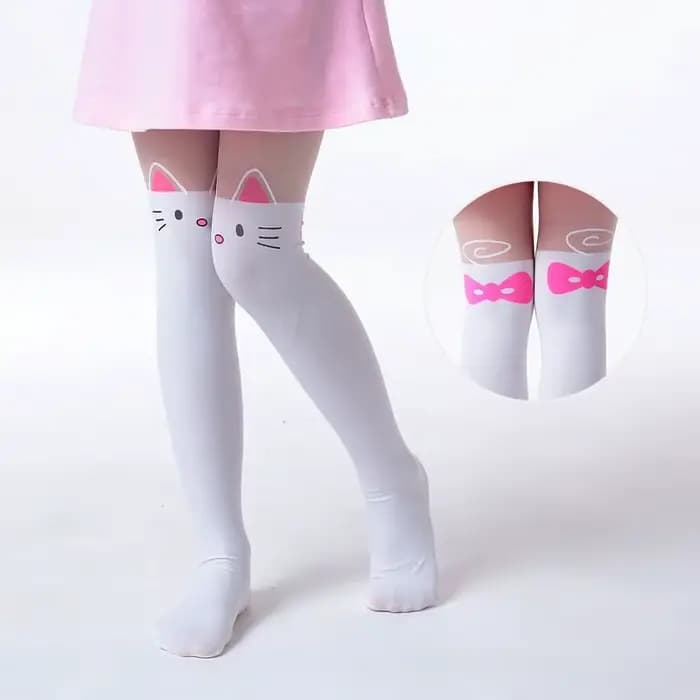 Collants d'été fins pour filles, bas en velours, faux tatouage, blanc, dessin animé chat renard, pour enfants