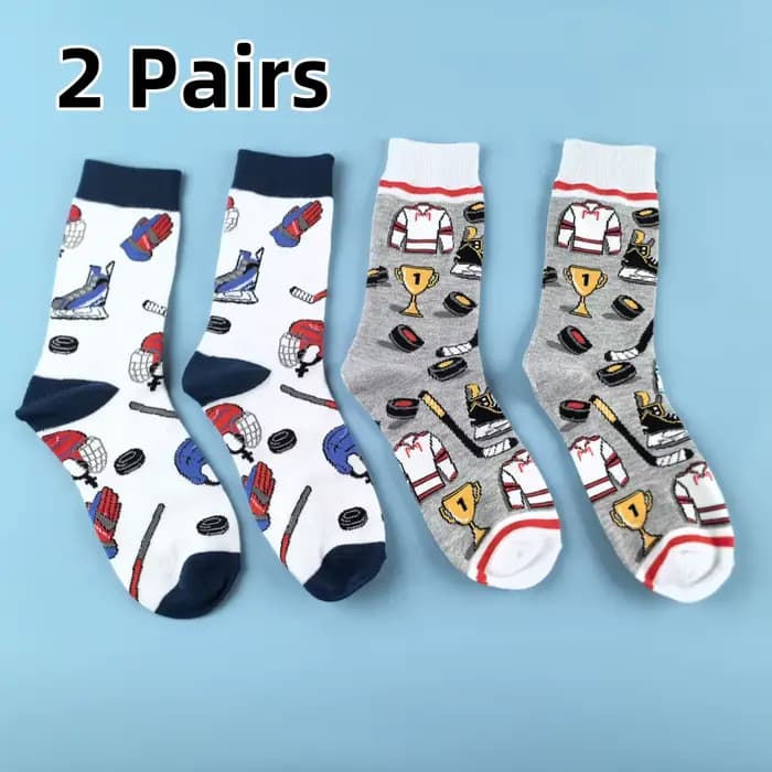 2 paires de chaussettes mi-mollet à thème hockey sur glace