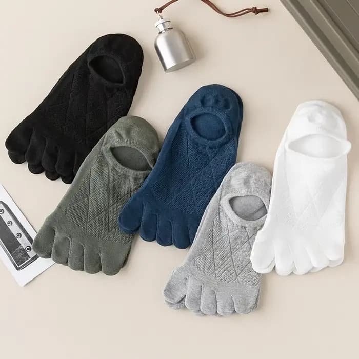 5 paires de chaussettes antidérapantes pour hommes, avec doigts séparés, pantoufles invisibles, chaussettes à cinq doigts, sport, maille d'été