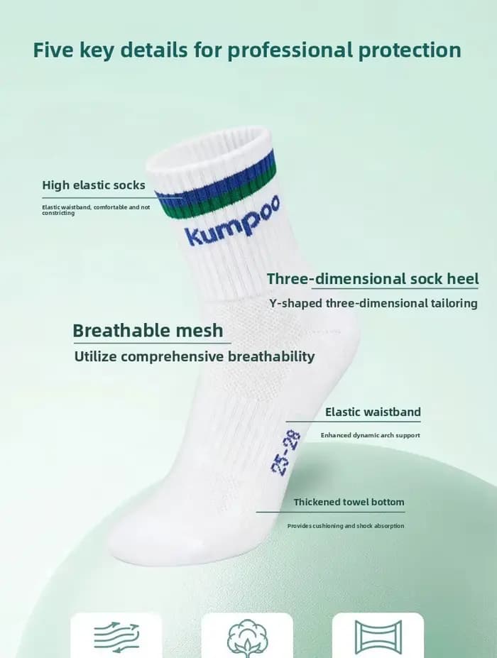 3 paires kumpoo Chaussettes de sport mi-mollet pour tennis et badminton