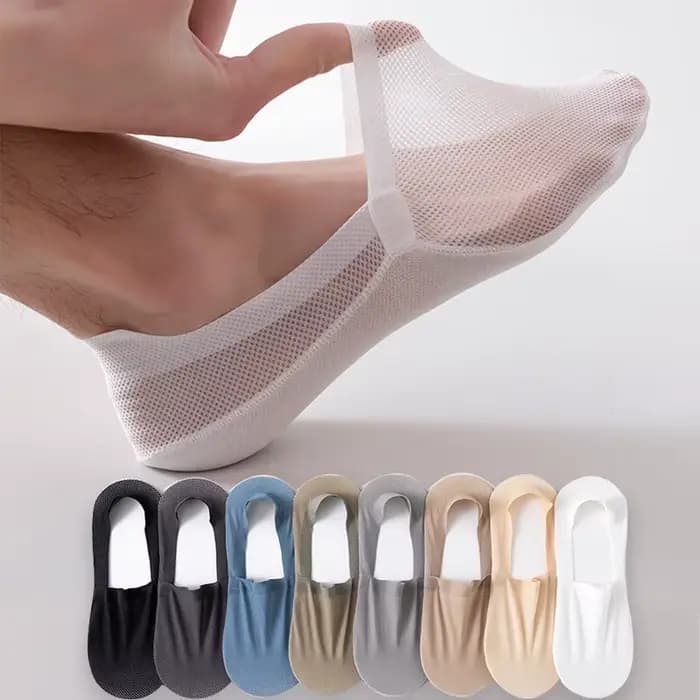 Invisible No Show Socks Men Male Ice Silk Sock Slippers Summer Hollow Out Mesh Thin Breathable Anti-slip Low Cut Boat