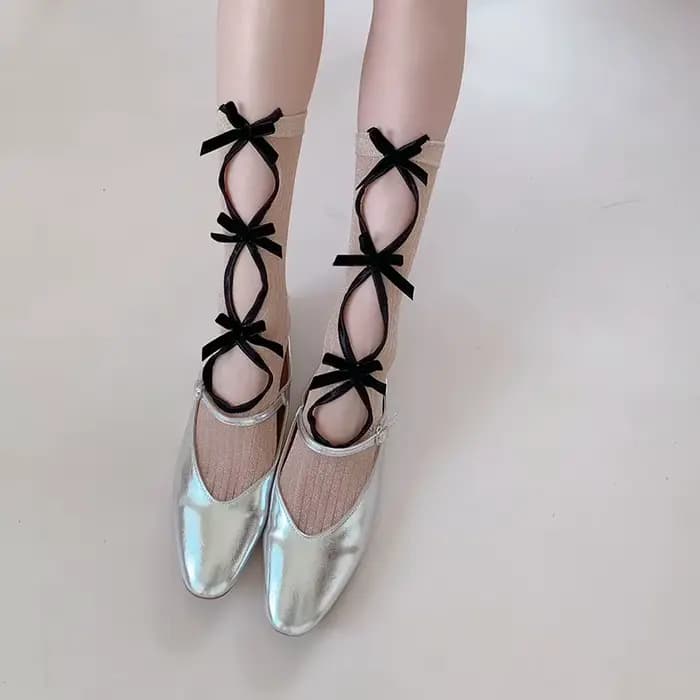 Chaussettes coréennes brillantes avec nœud pour femmes, style Kawaii JK Lolita, douces, Y2K, cool, polyvalentes, tendance, chaussettes de marque de luxe pour filles, vente en gros