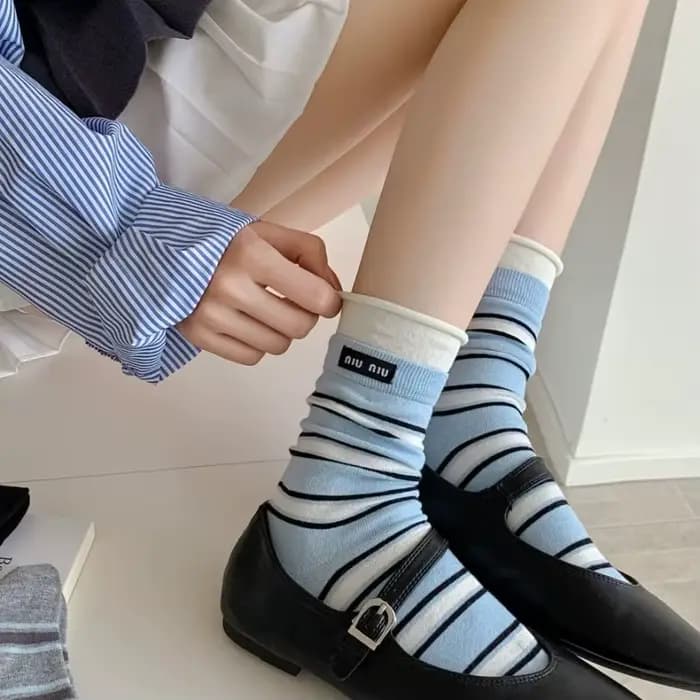 Femmes chaussettes printemps été mince respirant Double côtelé coton