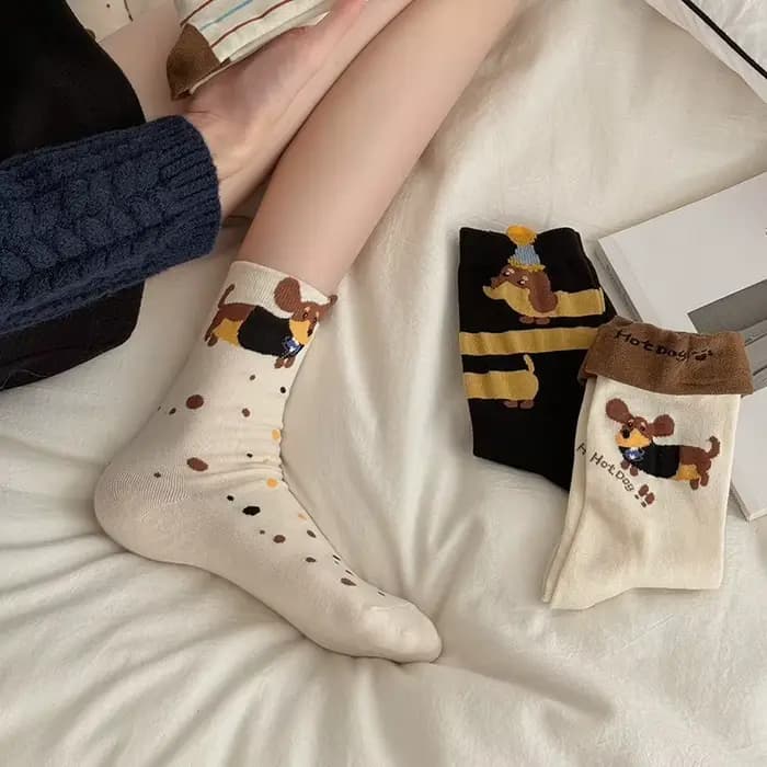 Dessin animé saucisse chien coton chaussettes mignon teckel tricot