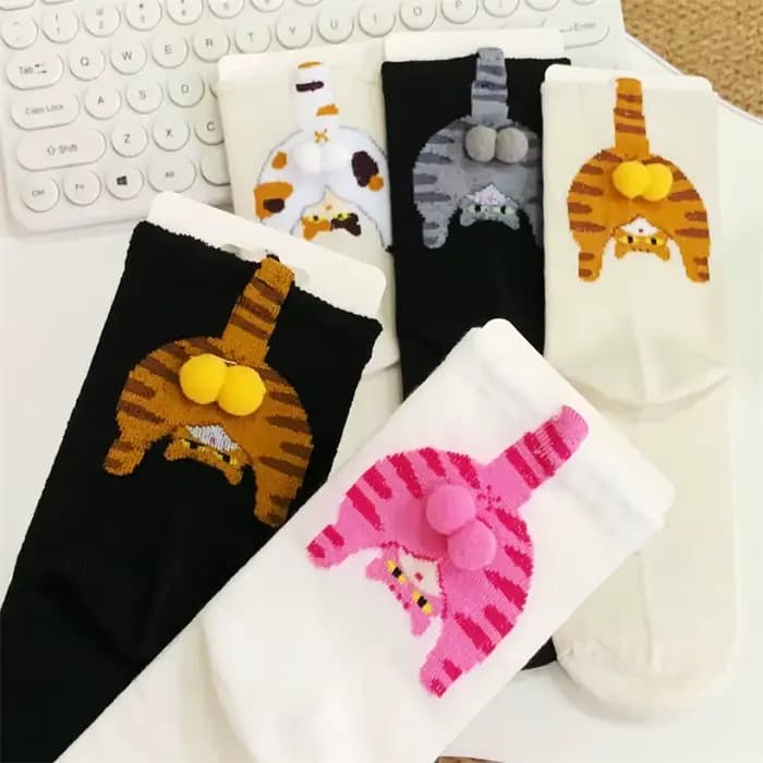 Chaussettes de Couple en forme d'œuf de chat de dessin animé