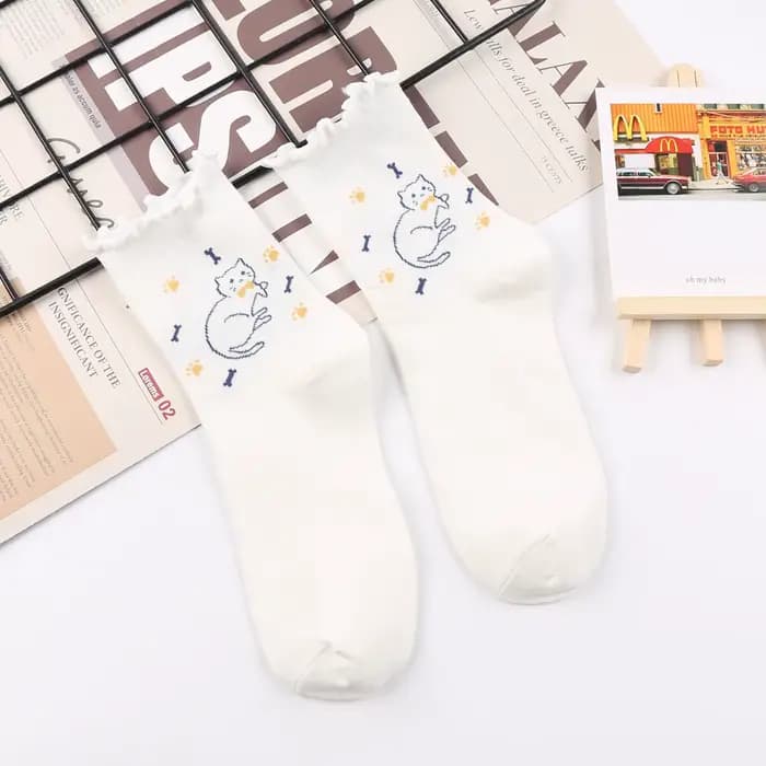 Chaussettes mi-tube Kawai Lazy Cat pour femmes