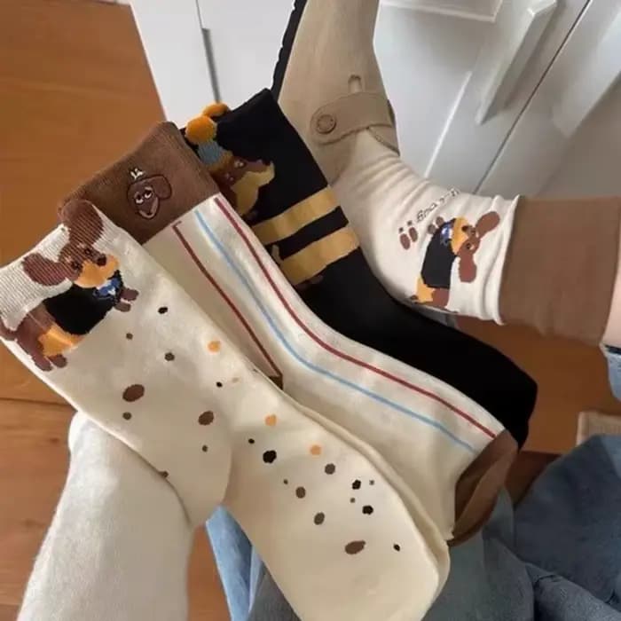 Dessin animé saucisse chien Tube moyen chaussettes drôle teckel motif Animal coton
