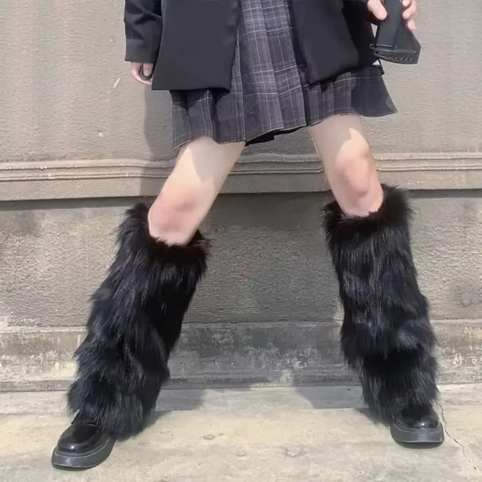 Jambières japonaises en fausse fourrure blanche