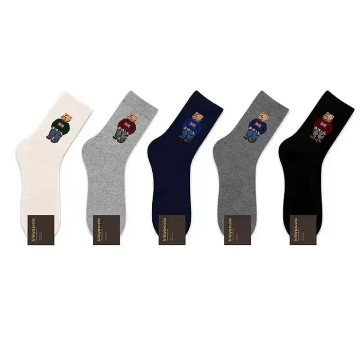 Chaussettes en coton mi-mollet ours de dessin animé pour femmes