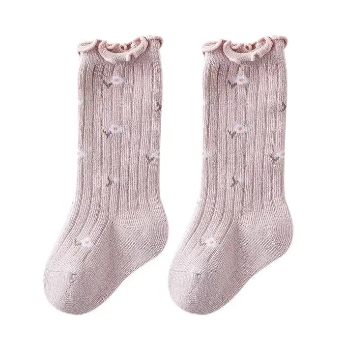 Chaussettes hautes à volants en coton doux pour nouveau-né fille