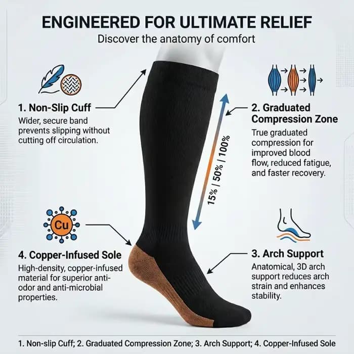 1/3 Paire de Chaussettes Longues à Compression Forte pour Femmes