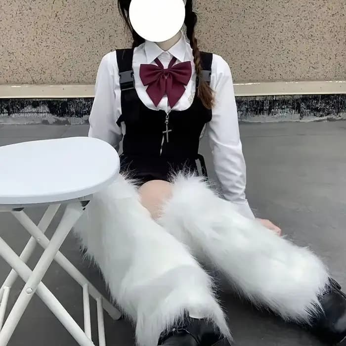 Jambières en fourrure artificielle pour femmes, chaussettes noires et blanches, Lolita japonaise, automne et hiver