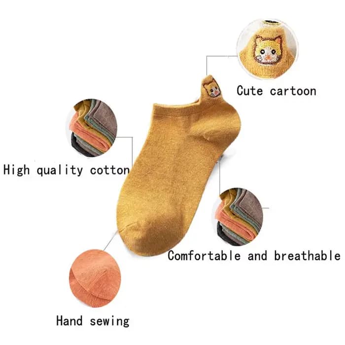 10 paires Pack Kawaii chaussettes femmes bonne cheville drôle dessin animé broderie chat Harajuku accessoires court Lot cadeau pattes griffe