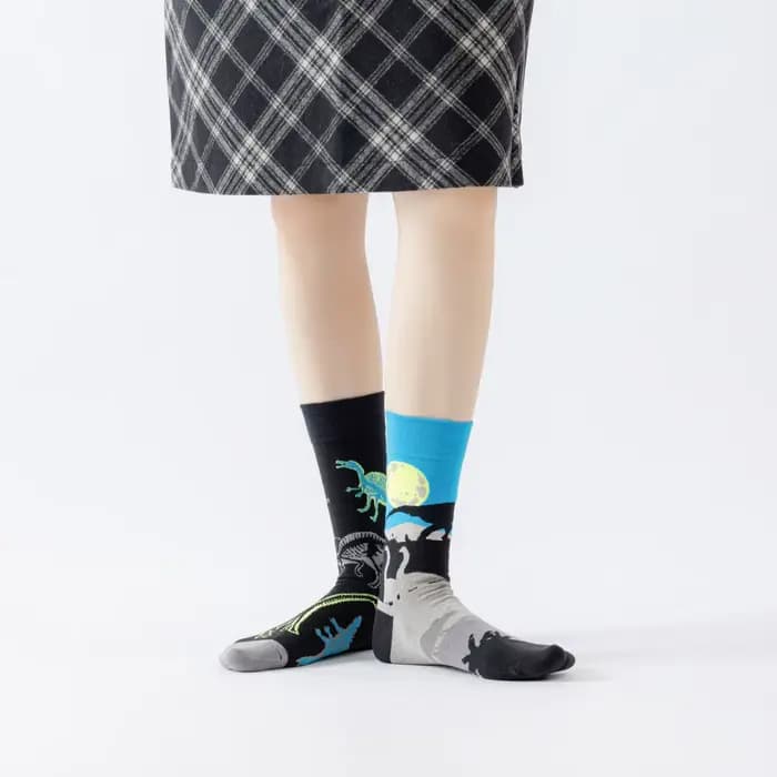 AB Cotton Causal Fashion【1 paire】 Chaussettes amusantes pour hommes, motif animaux dinosaures, chaussettes standard pour garçons, style street skateboard