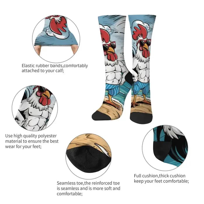 Chaussettes pour hommes de dessin animé de coq drôle style Harajuku nouveauté rue hip-hop tendance