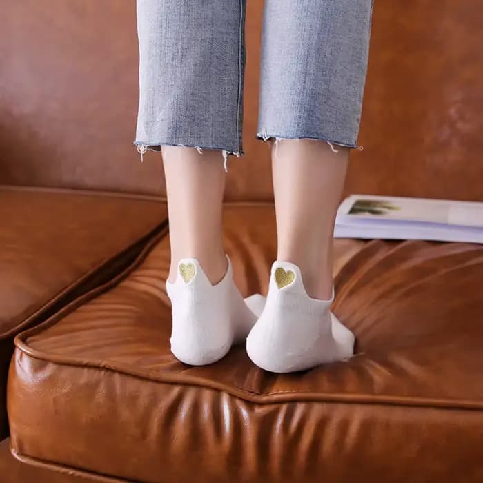 Chaussettes à talons amusants pour femmes, avec broderie, paillettes dorées, cœur d'amour, mignonnes et douces, cadeau unisexe pour filles, livraison directe, nouvelle collection