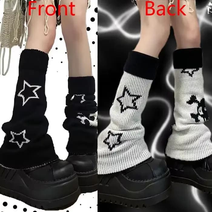 Punk Women Leg Socks Gothic Skull Star Halloween Accessories Leg Warmers Knitted Socks Y2K Hot Girl Women JK Thigh High Socks