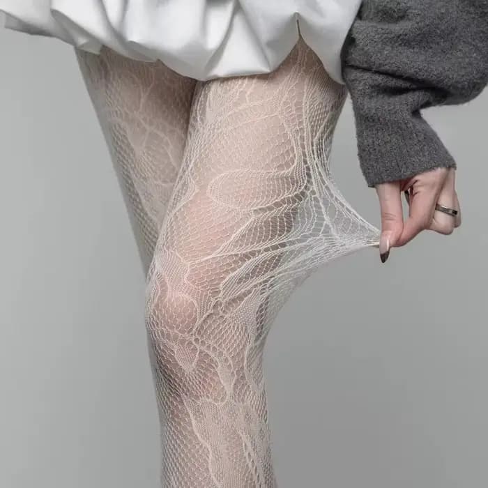 Collants Résille Vintage Français en Dentelle Florale Transparente