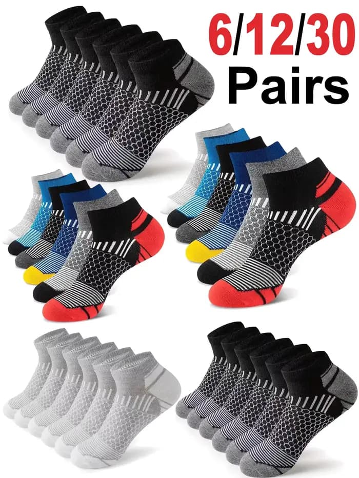 Chaussettes de sport courtes pour hommes, 6/12 paires, chaussettes athlétiques respirantes et absorbant l'humidité, toutes saisons, pour la course à pied, la salle de sport et le fitness