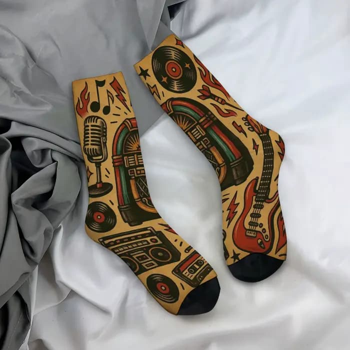 Chaussettes pour hommes imprimées style rock rétro américain