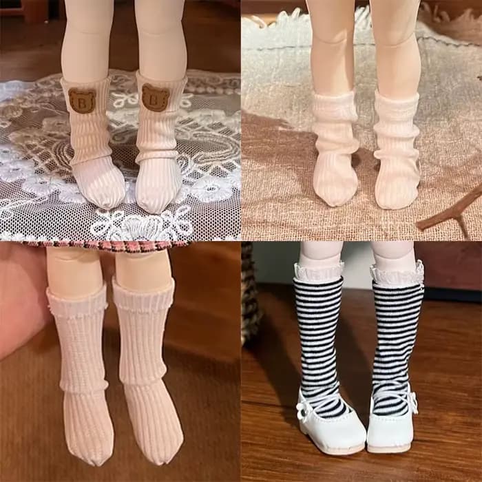 1 paire de chaussettes à rayures noires et blanches, accessoires pour poupée BJD 1/6, chaussettes filetées, chaussettes blanches, chaussettes empilées, chaussettes longues pour poupée Yosd 30CM