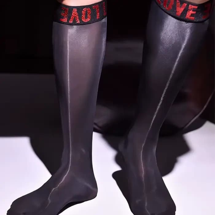 Nouveau Personnalisé Lettres Bas Confortable Respirant Sexy Femboy Noir Bas Soyeux Lisse Huileux Extensible Chaussettes d’affaires