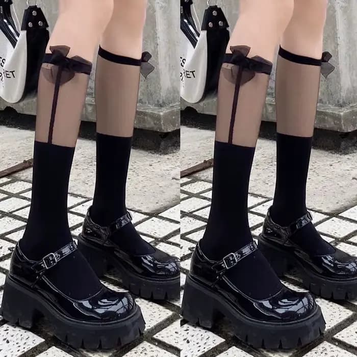 Chaussettes mi-mollet épissées transparentes pour filles