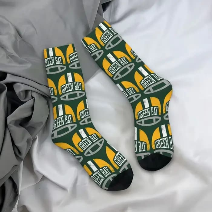 Casque rétro Green Bay-chaussettes vertes Harajuku bas absorbant la sueur chaussettes longues toutes saisons accessoires pour cadeaux homme femme