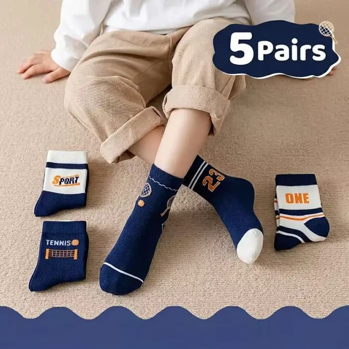 5 paires de chaussettes mi-mollet pour enfants garçons – style sport tennis