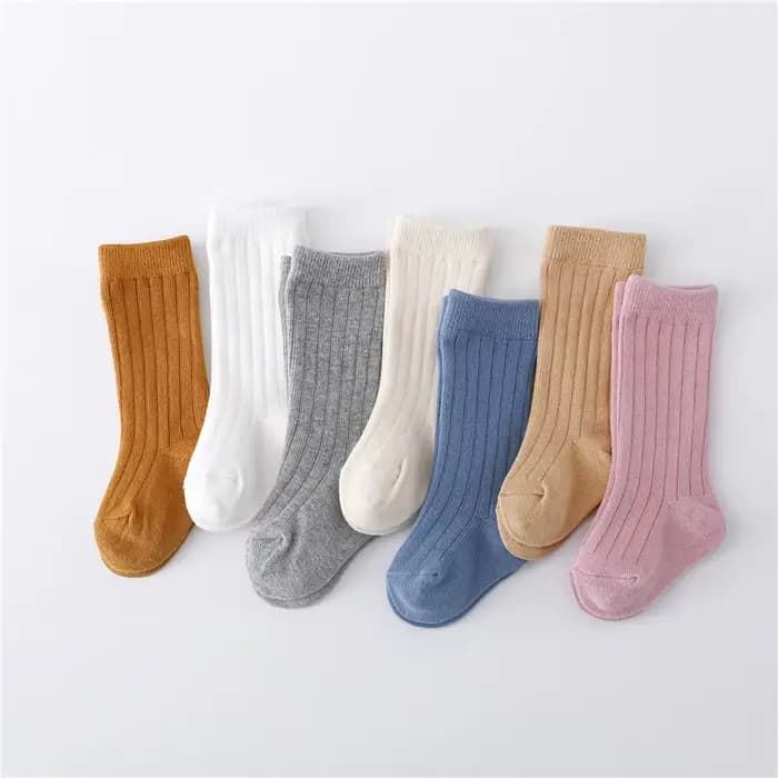 Chaussettes en coton à rayures solides pour garçon et fille de 0 à 5 ans, souples, longues au genou, pour le sport scolaire, 12 documents