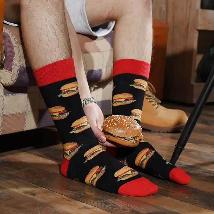 Chaussettes pour hommes drôle grande taille Alien délicieux nourriture impression collations colorées Burger Pizza heureux Harajuku Skate coton Sokken