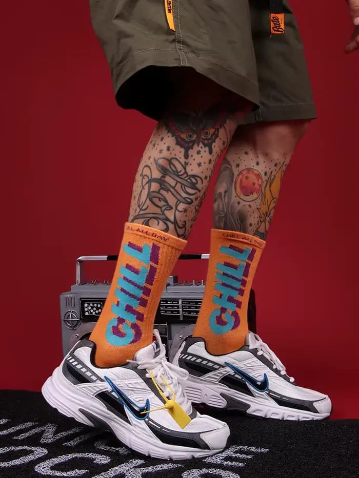 Chaussettes de Skateboard pour hommes, 3 paires, chaussettes de Skateboard, en coton Orange, avec lettres fraîches, Hip hop, Harajuku, pour femmes