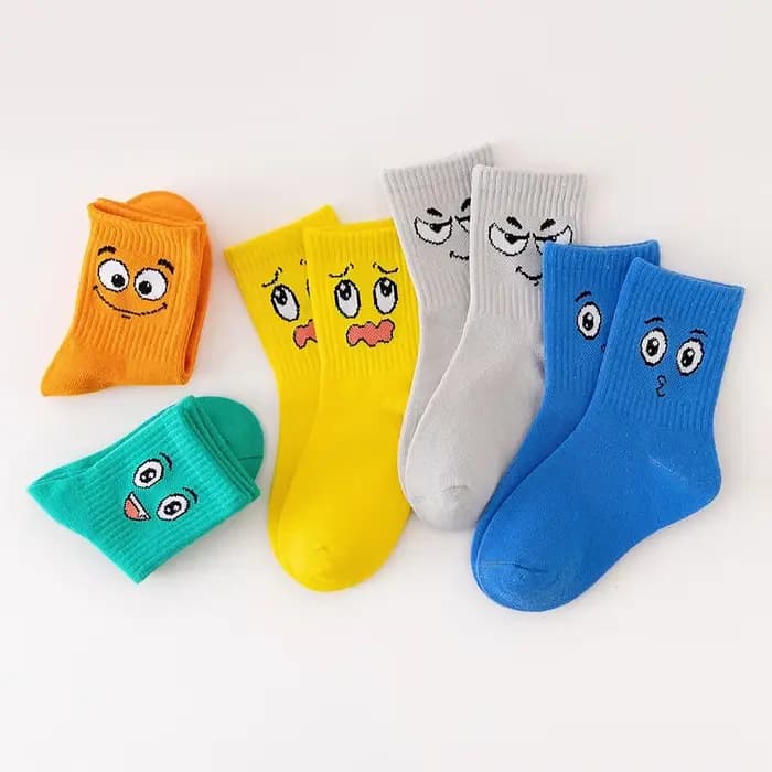 5 paires de chaussettes pour enfants, émoticônes, motif de visage drôle, confortables et respirantes, pour garçons et filles
