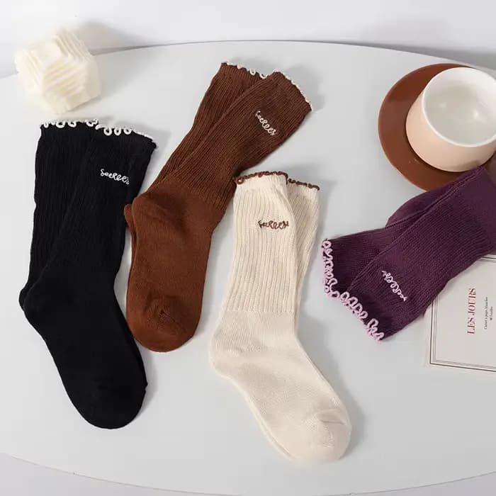 Chaussettes pour femmes printemps-été, fines et respirantes, mi-mollet, à motif vague, style jeune fille, absorbant la transpiration, vente en gros