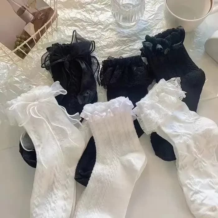 Chaussettes femme dentelle chaussette 2024 nouveau solide noir blanc Lolita