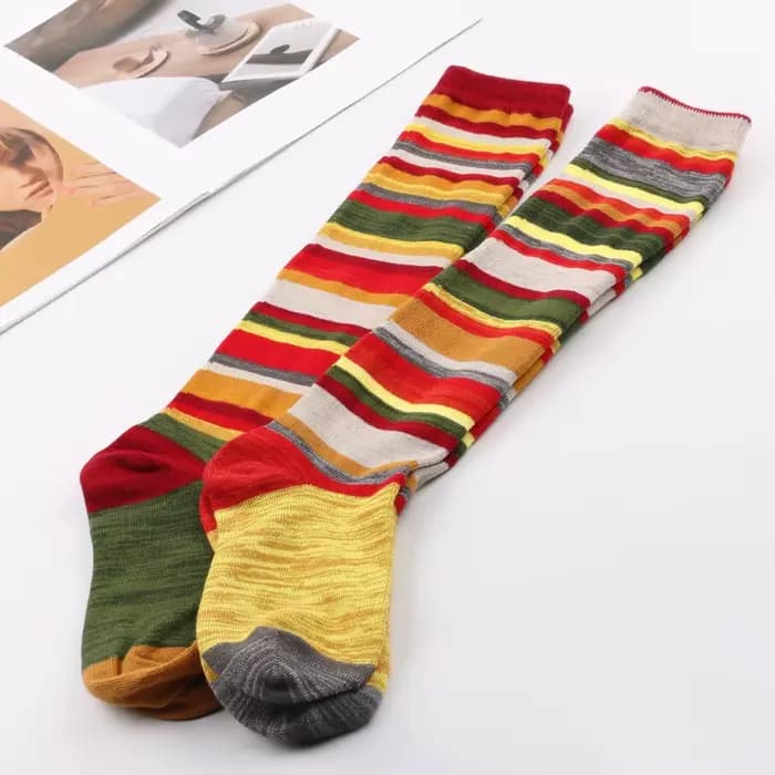 Bas pour femmes à rayures colorées Chaussettes de Noël en coton