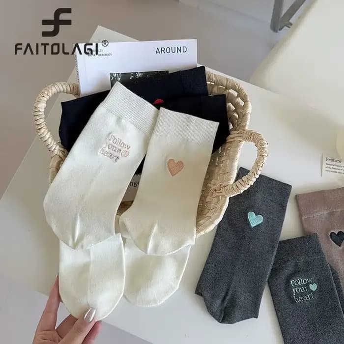 AB Style talon amour brodé mi Tube chaussettes pour femmes printemps été longue chaussette mode fille coton