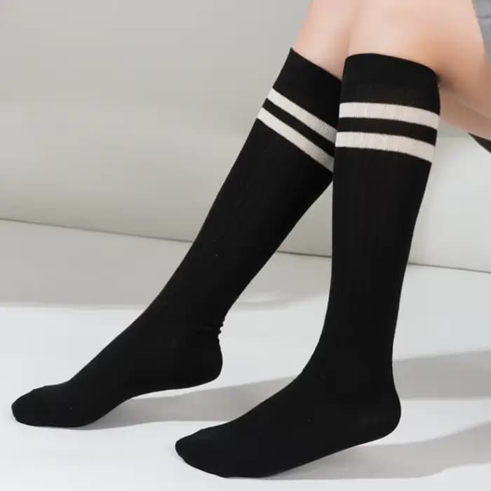 Femmes rayé coton longues chaussettes japonais JK noir blanc genou haut bas Long Tube jambe couleur unie filles