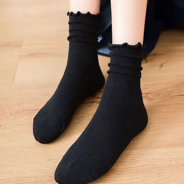 Chaussettes à volants femmes blanc noir froufrous Style Lolita jeune fille japonaise mignon Kawaii coton Harajuku