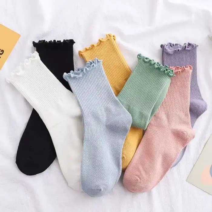 Chaussettes à volants femmes blanc noir froufrous Style Lolita jeune fille japonaise mignon Kawaii coton Harajuku