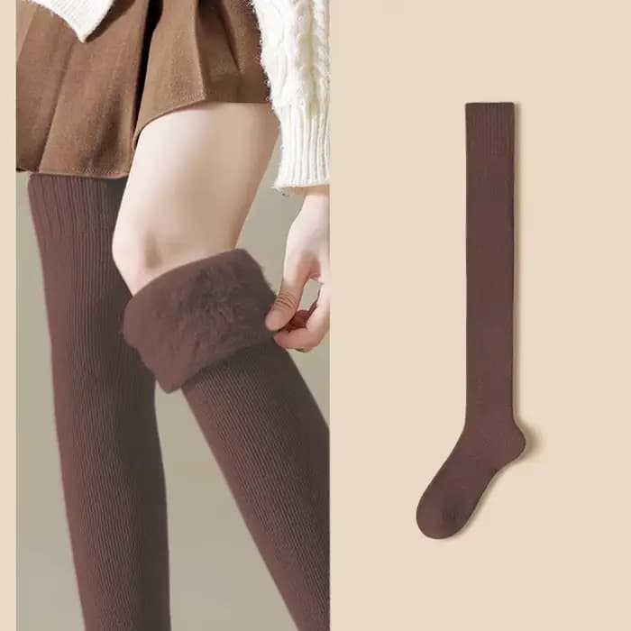 Chaussettes hautes en cachemire pour femmes, doublure pelucheuse, bonneterie d'hiver confortable, couvre-jambes, chaussettes au-dessus du genou, bas chauds et épais, best-seller