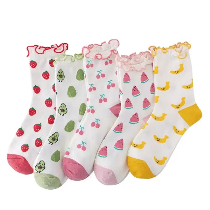 Chaussettes rigolotes en coton à volants pour femmes