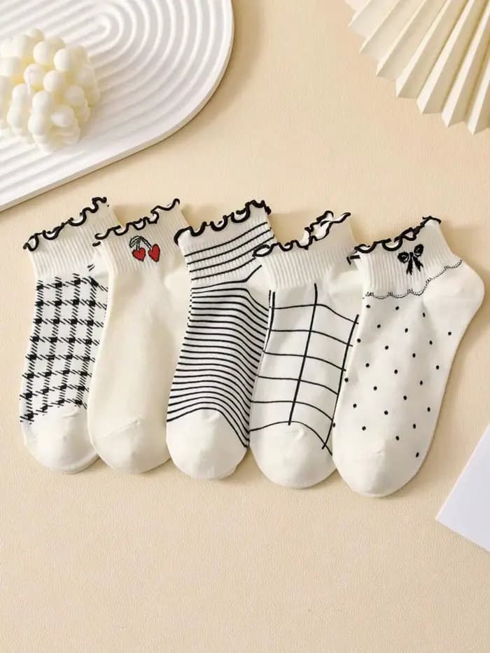 5 paires de chaussettes courtes à volants pour femmes